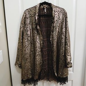 FREE PEOPLE Gold Sequin Cardigan - Medium